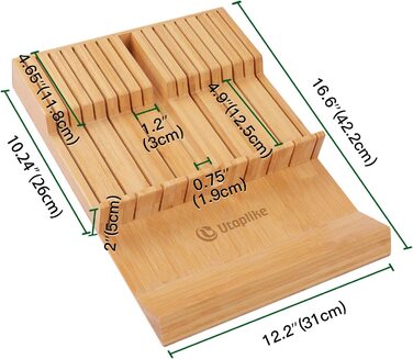 Подставка для ножей Utoplike из бамбука, вмещает 16 ножей и одну точилку для ножей