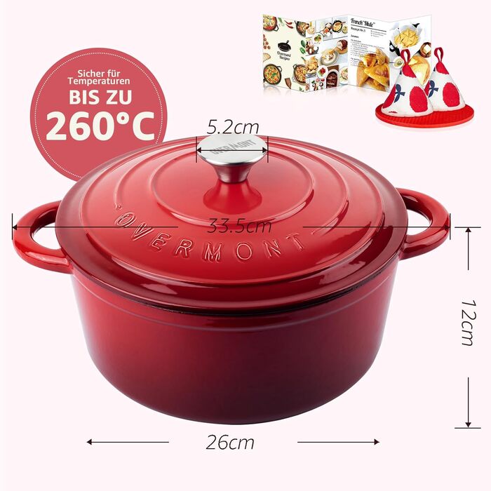 Чугунная эмалированная кастрюля 5,2 л Red Overmont