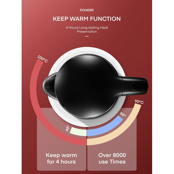 Электрочайник с двойными стенками 1,7 л 2200 Вт Black FOHERE