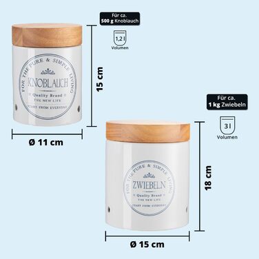 KHG Набор банок для хранения лука и чеснока керамика/бамбук White KHG