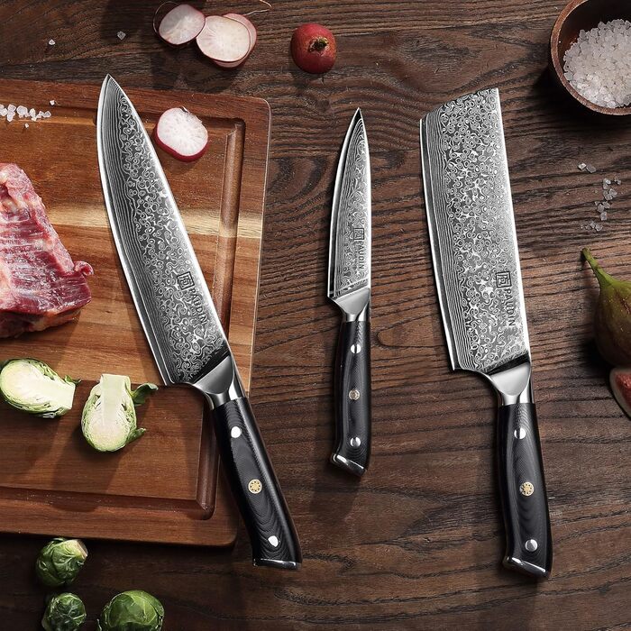 Набор ножей из дамасской стали 3 предмета VG10 Damascus PAUDIN