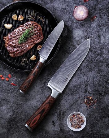 Поварской набор из 2 кухонных ножей из дамасской стали Pakka Wood Edib Wakoli