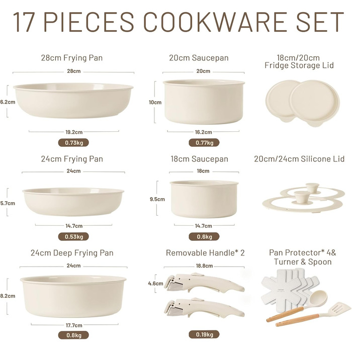 Набор кухонной посуды 17 предметов White CAROTE