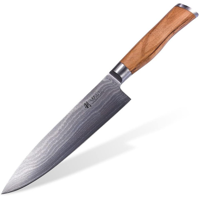 Высококачественный профессиональный нож с ручкой из оливкового дерева с дамасским лезвием Wakoli
