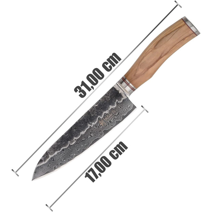 Нож из дамасской стали с ручкой из оливкового дерева 17 см 67 слоев Wakoli Olive серии HS