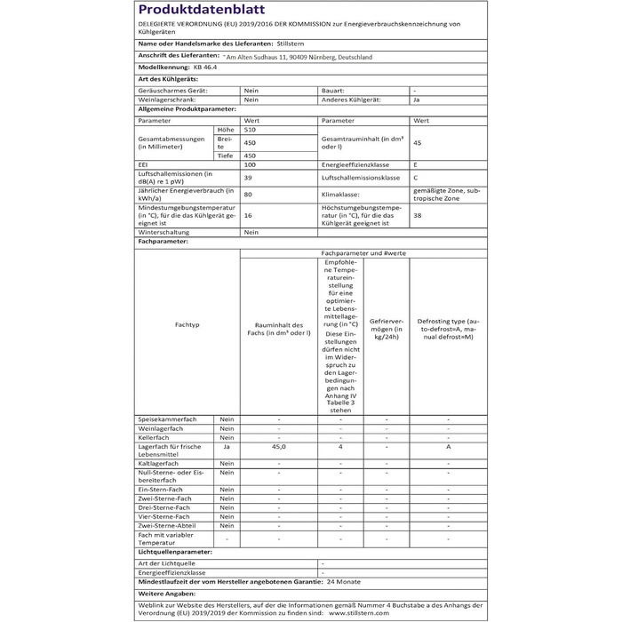 Мини-холодильник с автоматической разморозкой 45 л Stillstern