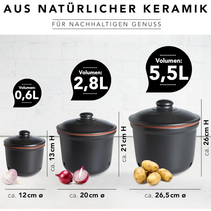 Набор горшков для хранения 3 предмета Black Römertopf