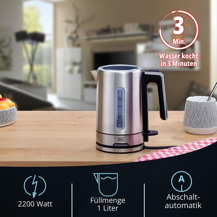 KHG Электрочайник 1 л 2200 Вт стекло/нержавеющая сталь WK-106 GE KHG