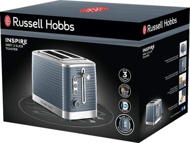 Тостер Russell Hobbs Inspire / на 2 ломтика / с насадкой для булочек / 6 ступеней / функция размораживания и разогрева
