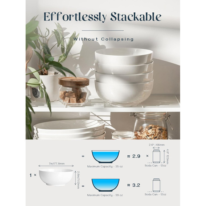 Набор глубоких керамических пиал 1,1 л 4 предмета White DOWAN