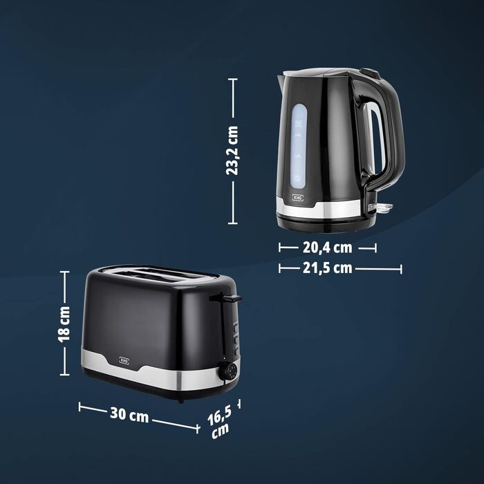 KHG Набор из тостера на 2 ломтика и электрочайника 1,7 л Black KHG