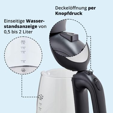 KHG Электрочайник 2 л без BPA 2200 Вт сталь/пластик/стекло KHG