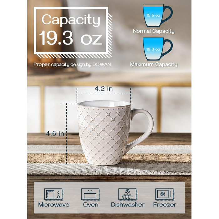 Набор кофейных кружек 0,56 л 6 предметов Vintage White DOWAN