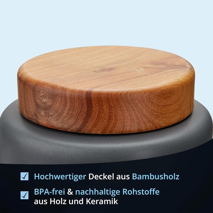 KHG Набор из 3 емкостей для хранения сахара, соли и муки антрацит керамика/бамбук KHG