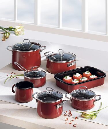 Сковорода 2.2 л 28 см, эмаль, красная Riess 0057-008