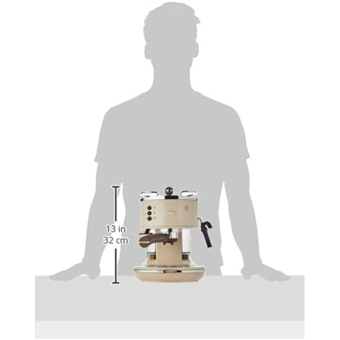Кофемашина в ретро-стиле на 2 чашки с насадкой для вспенивания молока, бежевая Vintage De'Longhi