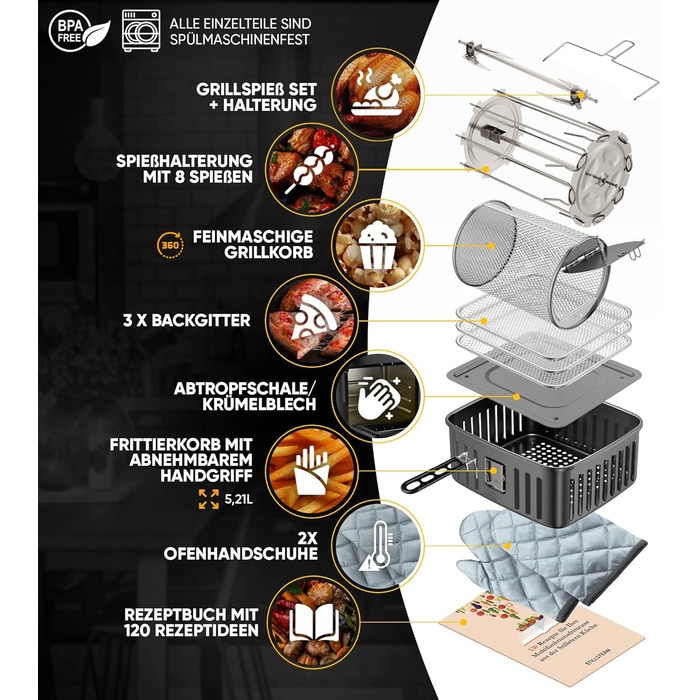 Фритюрница многофункциональная 12 л 1800 Вт Black XXL Stillstern