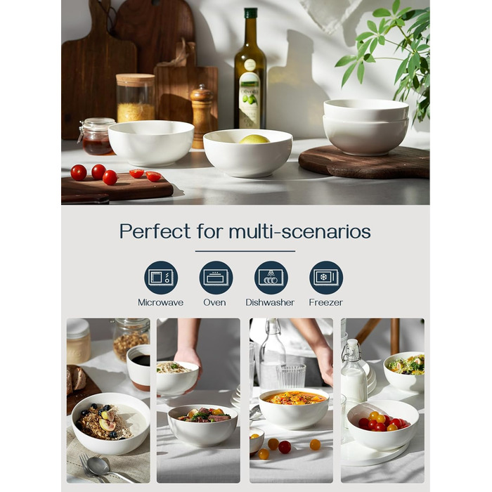 Набор глубоких керамических пиал 1,1 л 4 предмета White DOWAN
