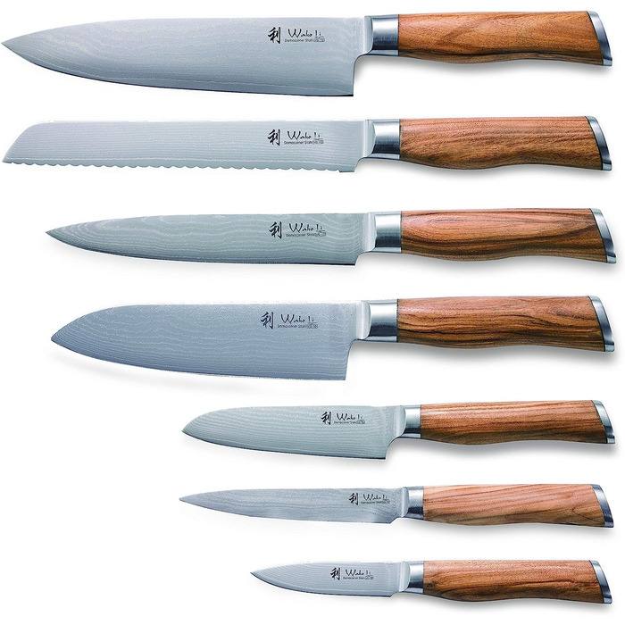 Профессиональный нож с дамасской стали с ручкой из оливкового дерева Wakoli