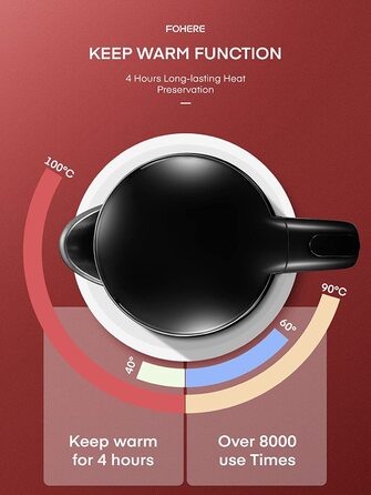 Электрочайник с двойными стенками 1,7 л 2200 Вт Black FOHERE