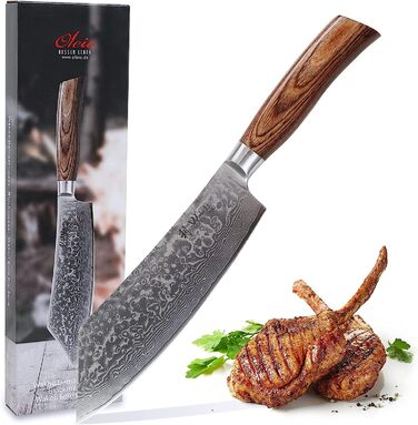 Профессиональный поварской нож из настоящей японской дамасской стали с ручкой из дерева пакка 20 см  Wakoli Edib Pro