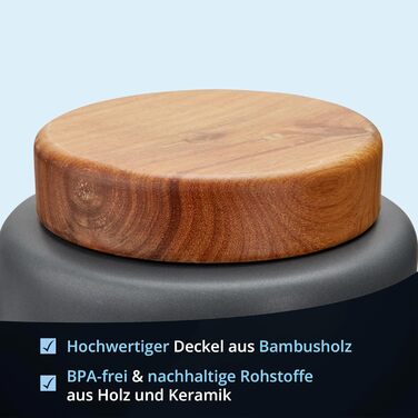 KHG Набор из 3 емкостей для хранения сахара, соли и муки антрацит керамика/бамбук KHG