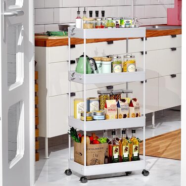 Полка на колёсиках с 4 уровнями 40x22x86 см, серая SPACEKEEPER