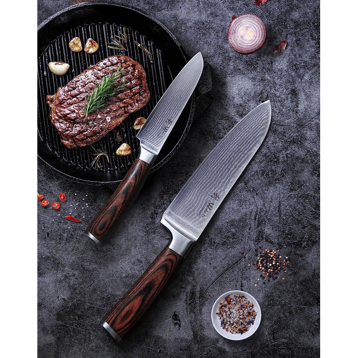 Поварской набор из 2 кухонных ножей из дамасской стали Pakka Wood Edib Wakoli