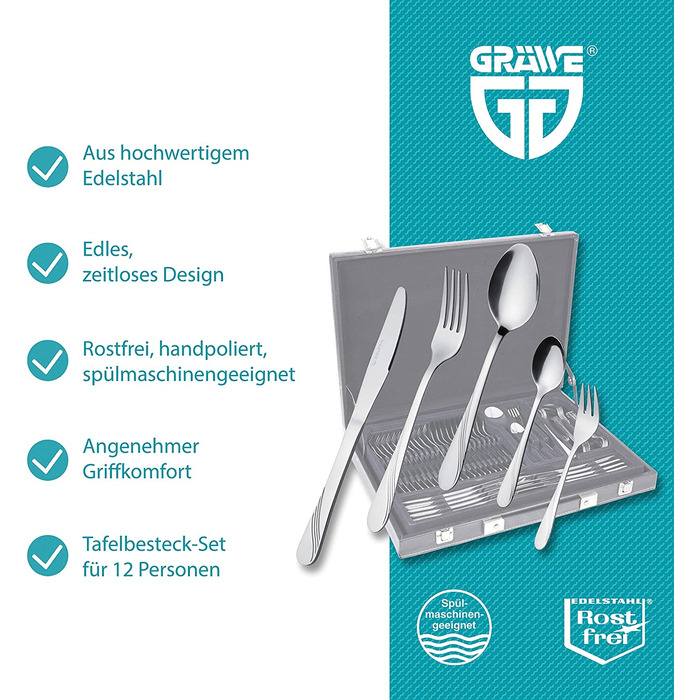 Набор столовых приборов на 12 человек, 60 предметов, нержавеющая сталь Stralsund Series GRÄWE