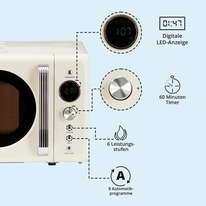 KHG Микроволновая печь 20 л в ретро дизайне металл/стекло/пластик KHG