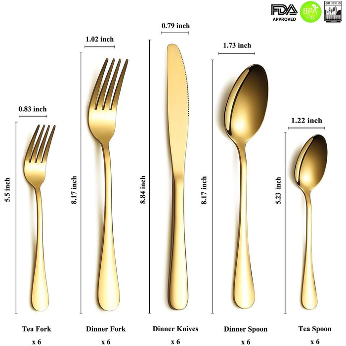 Набор столовых приборов 30 предметов Gold HOMQUEN