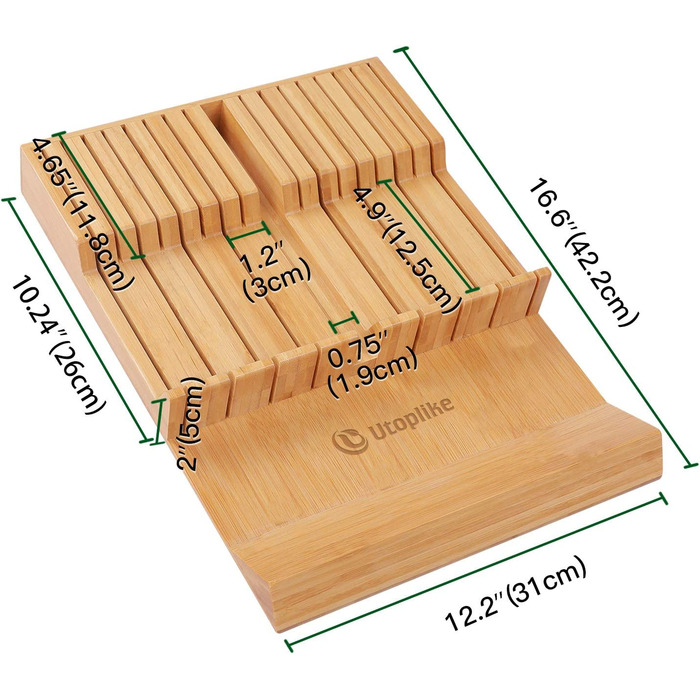Подставка для ножей Utoplike из бамбука, вмещает 16 ножей и одну точилку для ножей