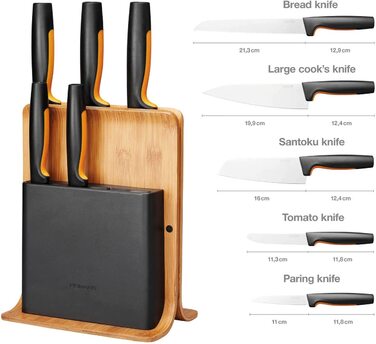 Набор ножей из нержавеющей стали, с подставкой Bamboo Design Fiskars