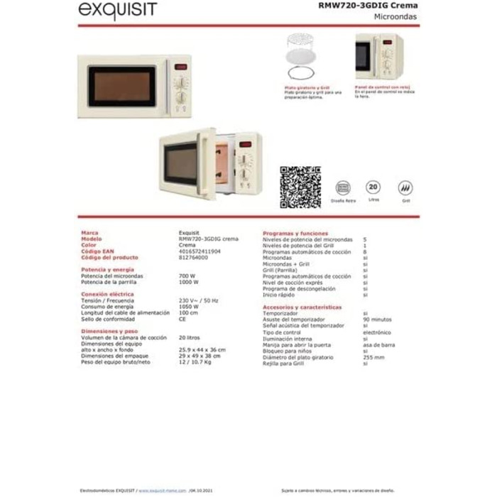 Микроволновая печь Exquisit RMW720-3GDIG / 1000 Вт / 20 л / цифровой дисплей