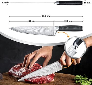 Поварской нож FlavourBomb из 67 слоев дамасской стали, рукоять из микарты, 20 см