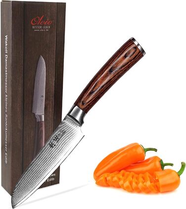 Профессиональный нож сантоку  из дамасской стали с ручкой из дерева пакка 12 см Wakoli