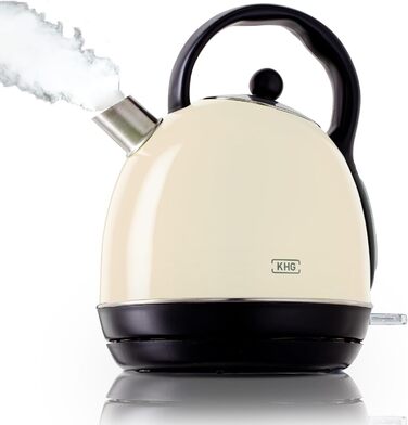 KHG Электрочайник 1,7 л ретро дизайн нержавеющая сталь/пластик Cream KHG