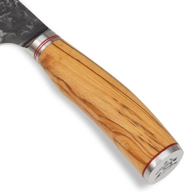 Профессиональный нож для шеф-повара из настоящей японской дамасской стали с черным молотком и ручкой из оливкового дерева 20 см  Wakoli Olive HS Series