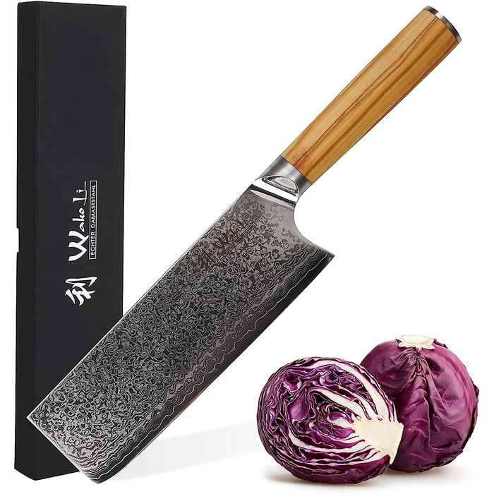 Профессиональный поварской нож из настоящей японской дамасской стали с рукояткой из оливкового дерева 18 см Wakoli Oribu Nakiri