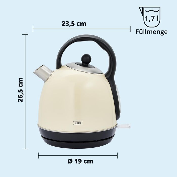 KHG Набор из кофеварки 1,5 л, электрочайника 1,7 л и тостера на 2 ломтика Cream KHG