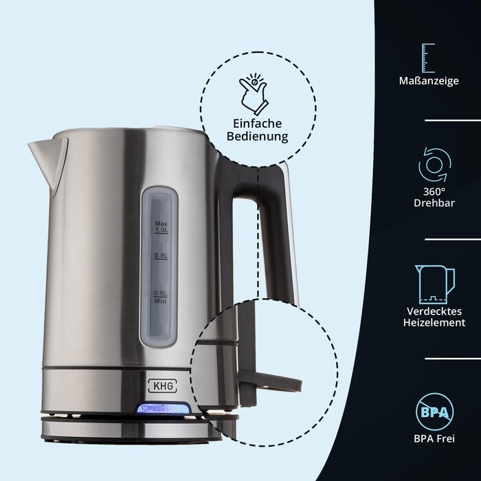 KHG Электрочайник 1 л нержавеющая сталь/пластик WK-105 ES KHG