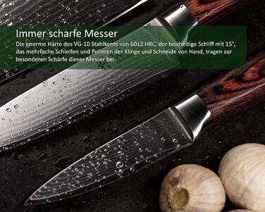 Нож из дамасской стали с ручкой из дерева пакка 8,50 см Wakoli