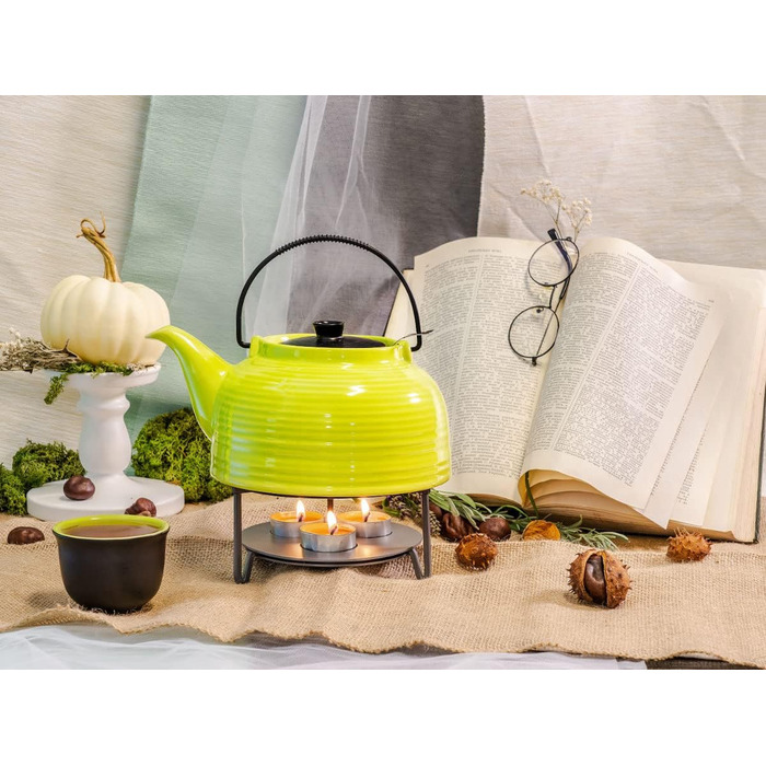 Керамический набор Tea4chill &quot;Nelly&quot;, заварочный чайник с подогревом 1.5 л, 6 чашек по 120 мл, зеленый