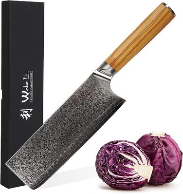 Профессиональный поварской нож из настоящей японской дамасской стали с рукояткой из оливкового дерева 18 см Wakoli Oribu Nakiri