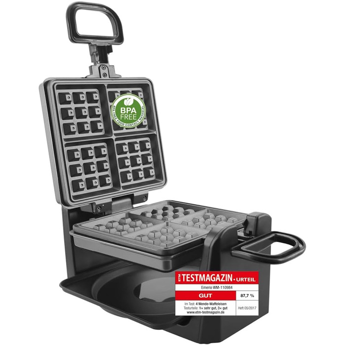 Вращающаяся вафельница для 4 бельгийских вафель 1000 Вт WM-110984.4 Emerio