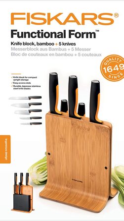 Набор ножей из нержавеющей стали, с подставкой Bamboo Design Fiskars