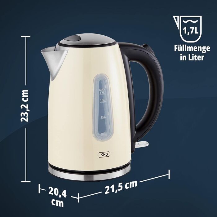 KHG Электрочайник 1,7 л нержавеющая сталь/пластик 2200 Вт WK-1707 CE KHG