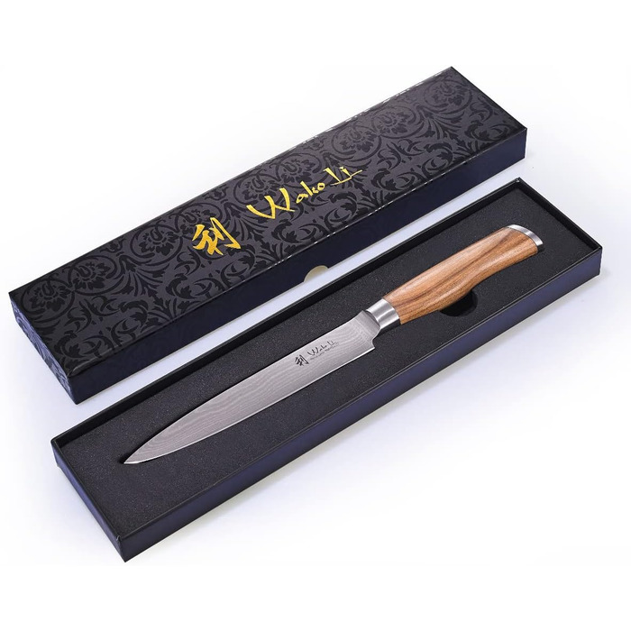 Нож для разделки мяса из даммаской стали с ручкой из оливкового дерева Wakoli