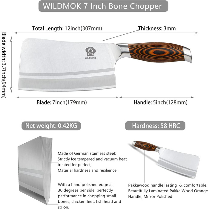 WildMok Нож-топорик для мяса 18 см сталь/дерево паквуд WILDMOK