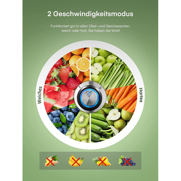 Соковыжималка для овощей и фруктов Juilist / 800 Вт / 2 скорости / нержавеющая сталь